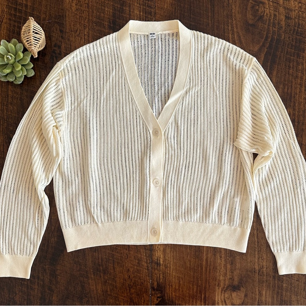 UNIQLO | Open Knit Mesh Cardigan - Breezy Summer Layer - Cream, Size L